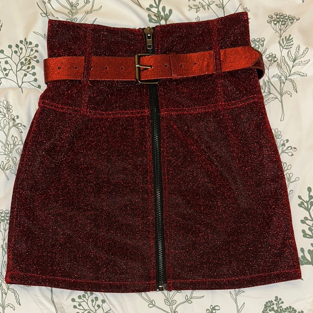 Red Glitter Skirt with Belt
